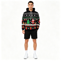 Sweat à capuche pour homme personnalisé OEM ODM avec motif Fair Isle en sublimation et impression 3D sur toute la surface pour les fêtes de Noël