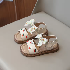 Sandalias de moda con punta abierta para bebés, con bordado de cerezas, suela suave antideslizante, zapatos deportivos para niños, estilo para caminar al aire libre. - Product Image 3