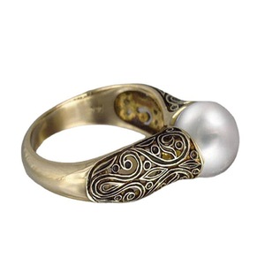 Anillo de Perlas Chapado en Oro, Estilo Vintage, con Perla Sintética Engastada en Bisel, Joyería Unisex para Uso Diario - Product Image 5