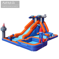 Toboggan aquatique gonflable AirMyFun pour enfants, château gonflable fusée spatiale en tissu Oxford, double toboggan pliable