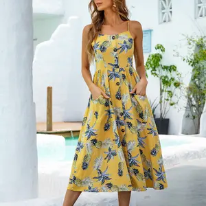 croptop חוף ללבוש שמלה צהוב Suppliers-2021 סגנון חדש קיץ צהוב הלטר חוף שמלה הנמכר ביותר לאסוף מותן הצג דק סקסי היכרויות פרחי שמלה