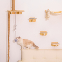 ROPECUBE - Série Pet : Ensemble de meubles muraux en bois pour chat avec griffoir, hamac, station d'alimentation et corde d'escalade pour chats d'intérieur