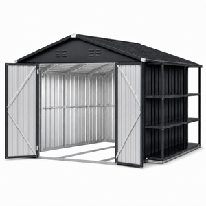 Extra Spacious 12*10ft Heightened Galvanized Double Door Metal Shed Lockable <strong>Unit</strong> For <strong>Backyard</strong> Garden <strong>Storage</strong> - Product Image 4