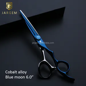 Tesoura de liga de cobalto, pequena tesoura de barbeiro, para cabelo, 6 polegadas, exclusiva, azul, profissional, para corte