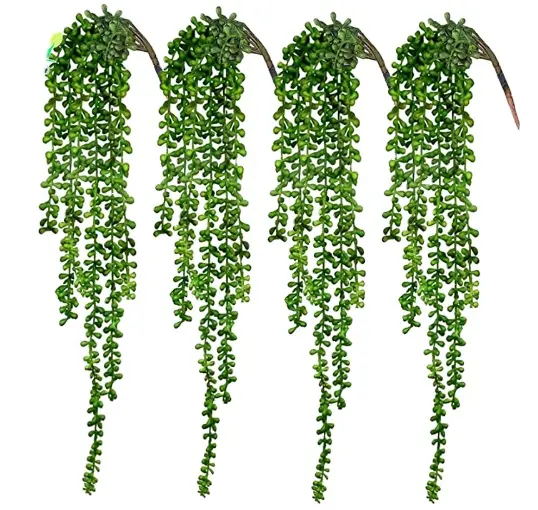 4 قطعة الاصطناعي العصارة شنقا النباتات وهمية سلسلة من اللؤلؤ ل جدار المنزل حديقة ديكور (24 بوصة كل طول)