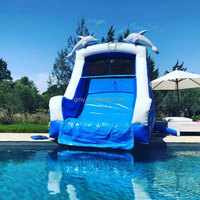 GMY Inflatables Toboggan gonflable bleu blanc pour petits dauphins Toboggan de piscine pour enfants Structure Gonflable