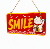 Panneau en acrylique personnalisé avec n'importe quel message, plaque suspendue, motif chat porte-bonheur pour vitrine de magasin, décoration de façade de commerce