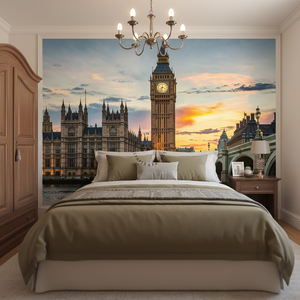 Papier peint mural auto-adhésif imperméable avec paysage de la ville au coucher du soleil, pont de Westminster, Big Ben, pour la décoration murale - Product Image 2
