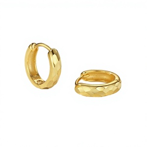Pendientes de aro grandes huecos de plata de ley 925 con baño de oro, hipoalergénicos, con corte redondo para hombres y mujeres - Product Image 2