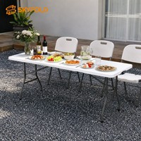Table pliante en plastique rectangulaire utilisée pour les banquets, les mariages en plein air, tables pliantes rectangulaires, table de 6 pieds