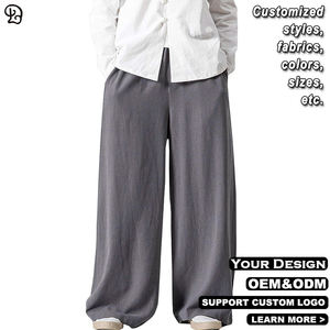 Pantalones de Lino Personalizados para <span class=keywords><strong>Hombre</strong></span>, Casuales, de Pierna Ancha, Holgados, de Verano, de Algodón, con Cintura Elástica, para Uso Diario, Yoga, <span class=keywords><strong>Playa</strong></span>, Estilo Palazzo - Product Image 4