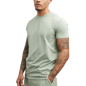 Camiseta de Manga Corta para Hombre, Cuello Redondo, Color Azul Claro, Corte Regular, Color Sólido, Informal, Tejido de Punto Jersey, Algodón - Product Image 2