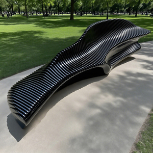 Banc Courbé Moderne Élégant en Bois Nordique Crème Y492 Durable Écologique Imperméable pour Extérieur Centre Commercial École Hôpital - Product Image 6