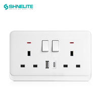 Stopkontak Dinding Listrik Standar Inggris 90 Plate 13A dengan Neon, Harga Pabrik Shinelite