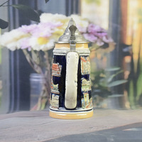 Chope à bière allemande en porcelaine 3D en relief avec couvercle en aluminium 850 ml Munich Rathaus Bavière Souvenir Oktoberfest Réutilisable