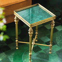 Table basse rétro à bords en laiton, marbre émeraude haut de gamme, cuivre pur, table à thé pour salon, ensemble de tables antiques, cuivre