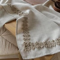 Ensemble de linge de table de style rustique campagnard naturel avec nappe, serviettes et anneaux en dentelle, coffret cadeau pour la salle à manger