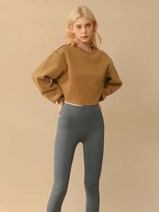 HG875 Women's Long Sleeve Fitness Yoga Sportswear <b>Top</b> Design Sense Europe America Cross-border <b>Cropped</b> Hoodie - Product Image 5