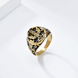 Men's Double-Headed Eagle <b>Titanium</b> Steel <b>Ring</b> Gold Black Silver Asymmetry Design Gift Jewelry - Product Image 3