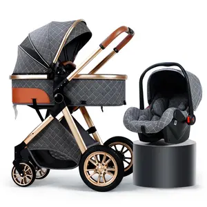 Kursi mobil dan kereta bayi 4 dalam 1, kereta dorong bayi dapat dilipat 3 In 1 dengan tempat duduk mobil