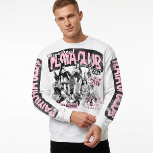 Oversized Crop <b>Long</b> <b>Sleeve</b> <b>T</b>-<b>Shirt</b> With Bunny Print Streetwear Style O-Neck Jersey Fabric Men's <b>White</b> Cotton Top - Product Image 6