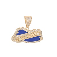 Kalung Liontin Peta Fashion Trendy yang Dapat Dikustomisasi, Perhiasan Kuningan Hip Hop, Berlapis Emas Biru Enamel CZ Zirkon, Pesona Latin