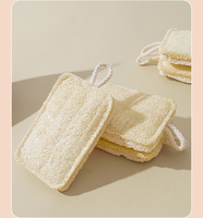 Éponge à vaisselle multi-couleurs en pulpe de bois de loofah naturelle, double face, avec boucle de suspension pour le lavage des casseroles et de la vaisselle