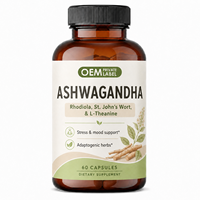 Capsules d'extrait d'Ashwagandha OEM ODM avec Rhodiola, Sureau de Saint-Jean et L-Théanine – Complément Herbal pour le Soutien Énergétique et la Gestion du Stress