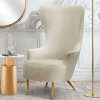 Fauteuil d'appoint moderne de luxe en velours avec pieds en acier inoxydable, dossier haut, pour salle à manger/salon