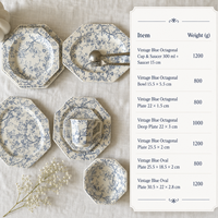 Service de vaisselle en porcelaine sous glaçure bleu et blanc à motifs floraux, style vintage français, assiettes, bols, plateaux, compatible micro-ondes, personnalisable, vente en gros