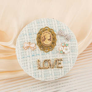 Vintage Tweed Fabric <b>Compact</b> <b>Mirror</b> Round Silver Metal Frame Dual Sided HD Glass Pocket Makeup <b>Mirror</b> Bulk Wholesale - Product Image 3
