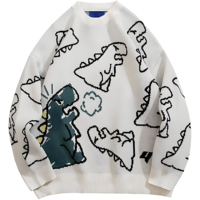Pull-over unisexe personnalisé surdimensionné à motif dinosaure de dessin animé, tricoté à manches longues, design graphique décontracté sur le devant pour l'automne