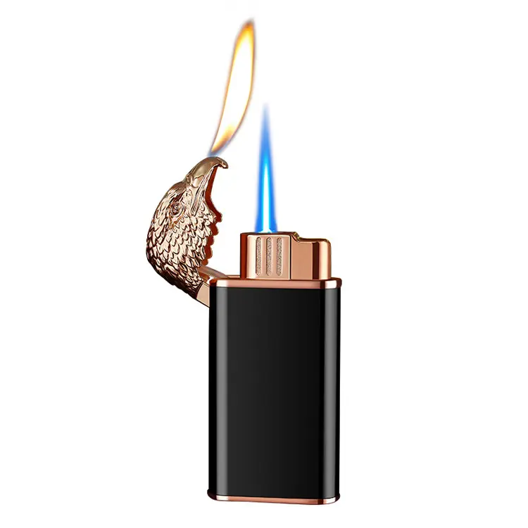 Encendedor de doble llama de águila, logo personalizado, llama recta, encendedor de gas para cigarrillos