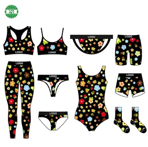 Floral print photo mock up customized ladies sport bra boy shorts legging underwear thong men's boxer briefs trunks socks