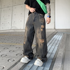กางเกงยีนส์ทรงบูทคัทผู้ชาย Rock Rivals สไตล์สตรีทแวร์ ฮิปฮอป ลำลอง ขากว้าง ล้างสีแบบสโตนวอช ทรงหลวม ทรงตรง แฟชั่นสำหรับผู้ชาย - Product Image 2