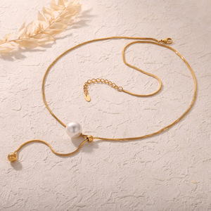 Collier en Y doré avec pendentif perle, chaîne en acier inoxydable pour <span class=keywords><strong>femme</strong></span>, <span class=keywords><strong>bijou</strong></span> élégant et minimaliste - Product Image 1
