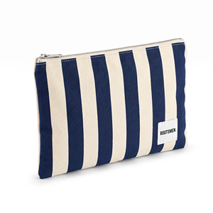 Customized <b>Bags</b> Cotton Canvas Striped Flat Pouch Clutch Cosmetic Makeup <b>Bag</b> <b>Silver</b> Zip Custom Print OEM BSCI - Product Image 2