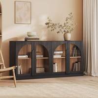 Grande console en bois cannelé moderne, buffet, armoire, meuble d'appoint en arc caramel, rangement domestique, gain de place, durable