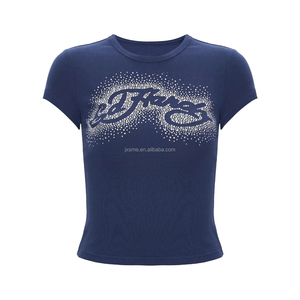 <span class=keywords><strong>Strass</strong></span> Monogramme Imprimé Conception À Manches Courtes Slim-fit Street <span class=keywords><strong>T</strong></span>-<span class=keywords><strong>shirt</strong></span> Top <span class=keywords><strong>Femme</strong></span> - Product Image 2