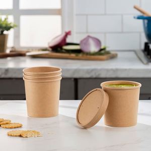 Custom <b>Disposable</b> Biodegradable Compostable Kraft Paper Soup <b>Cup</b> for Noodle Pizza Curry Hot Soup with Lids - Product Image 3