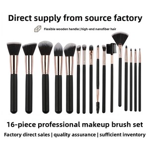 ชุดแปรงแต่งหน้ามืออาชีพ 16 ชิ้น ด้ามไม้สีดำ ขนแปรงสังเคราะห์ สำหรับแต่งหน้าใบหน้าและดวงตา - Product Image 3