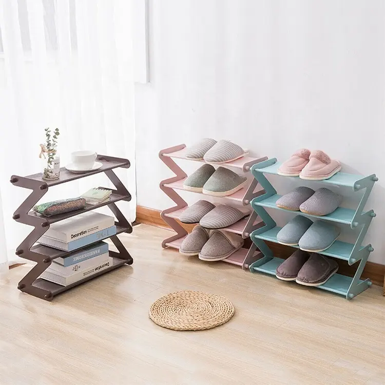 Hot Z-shaped Mini Designs Shoes Rack Stand Shelf Organizer Holder 4 Tiers Non-woven Fabric Layer Metal Iron Shoes Storage Rack