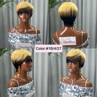 Perruques en cheveux humains en gros, fournisseurs de perruques courtes coupe pixie, couleur 1b/4/27, perruques sans colle pour femmes noires, perruques en cheveux humains coupe pixie