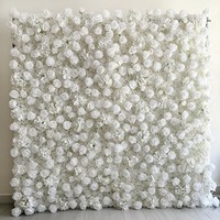 Mur de fleurs artificielles, panneaux de roses blanches 8FT x 8FT, toile de fond florale en soie faite à la main pour mariage, fête, photomaton
