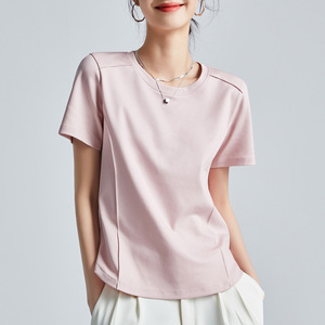 T-shirt da donna a manica corta bianca in cotone mercerizzato con ammorbidimento all'ammoniaca, girocollo, modello 2026, taglia 3XL, con dettaglio sulle spalle, top a mezza manica - Product Image 1