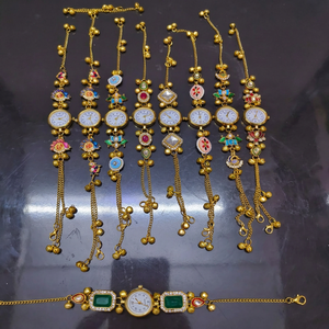Luxury Handmade Kundan Ghungroo <b>Bracelet</b> Watch for Women Ethnic Designer Analog Wrist Watch Traditional Indian Jewelry Watch - Product Image 1