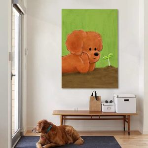 Pintura al Óleo de Perro de Dibujos Animados Pintada a Mano, Arte de Pared Moderno y Minimalista para Sala de Estar, Decoración de Fondo para Sofá, Sin Marco - Product Image 3