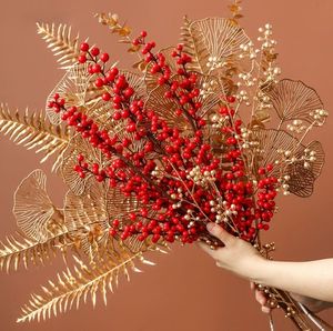 Feuilles d'eucalyptus artificielles dorées, feuilles de ginkgo dorées pour mariage, décoration, variété de feuilles de plantes dorées artificielles - Product Image 1