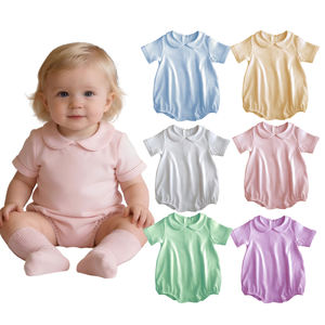 Combinaison bébé personnalisée en coton Piam à col Peter Pan et manches courtes bouffantes, avec passepoil, pour broderie - Product Image 6