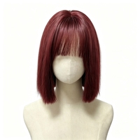 Perruque Bob rouge élégante avec frange soignée, cheveux synthétiques doux anti-emmêlement, adaptée pour un usage quotidien, les rendez-vous et les occasions festives